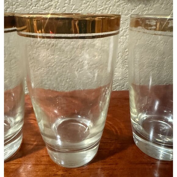 Libbey? Set Of 4 Vintage Clear Drinking Glasses With Gold Rim Design - Picture 2 of 6